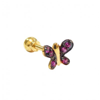 Piercing em Ouro 18k Borboleta Zircônias Rosa